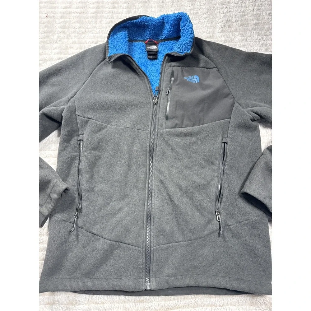 North Face Men's Medium Chimborazo Sherpa-Lined Fleece Full Zip Jacket Gray NICE